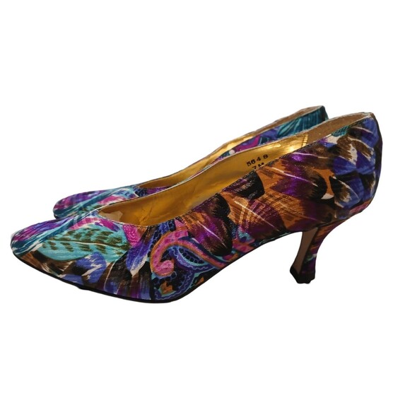 Vintage 90s J Renee Peacock Print Classic Multicolor Women's Pumps Size 7M - Picture 4 of 11